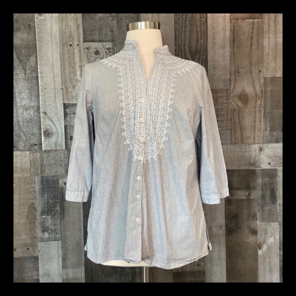 Ecologie striped button up shirt size 18 western Henley coastal cowgirl boho